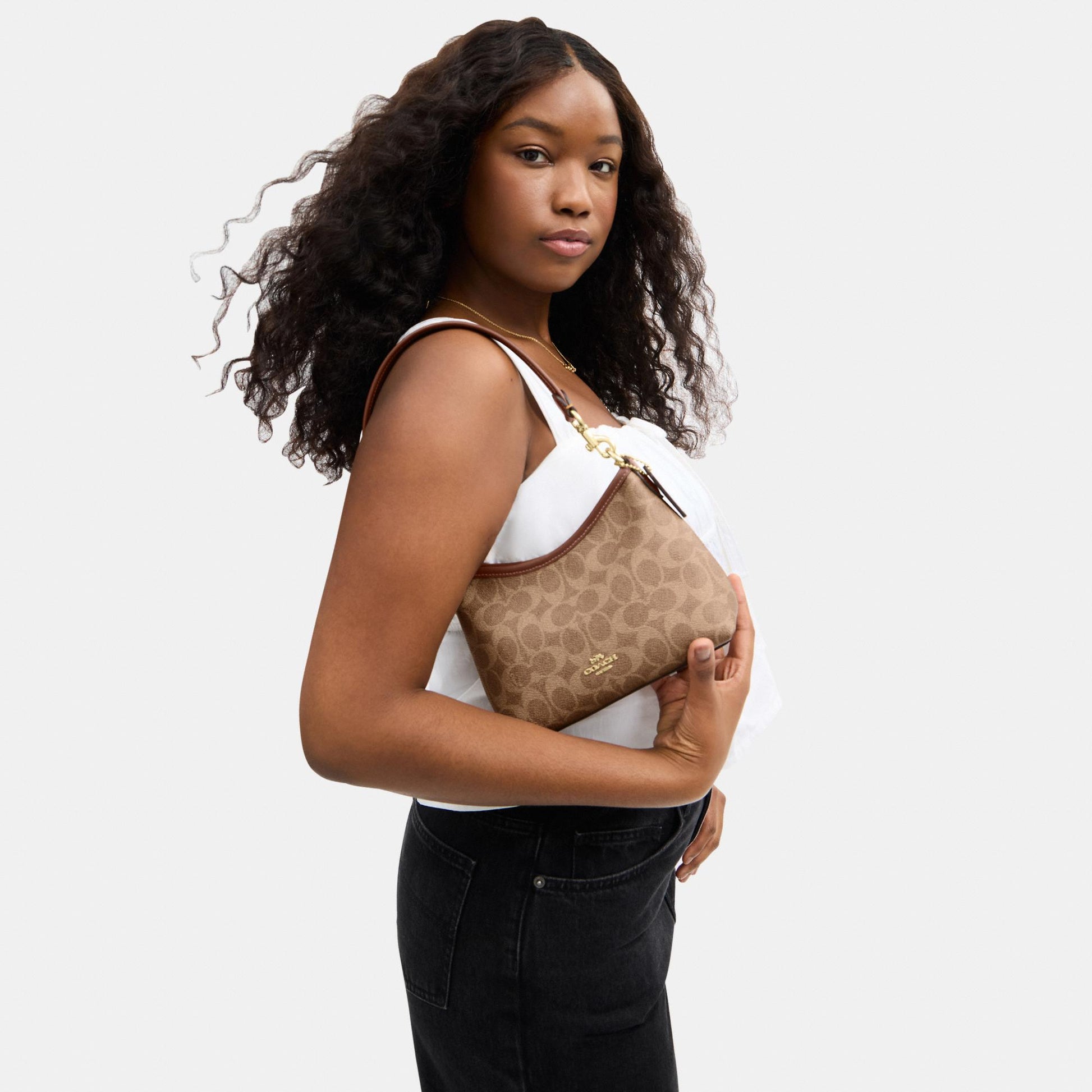 CBH15-Laurel Small Shoulder Bag in Signature Canvas-Im/Tan/Brown