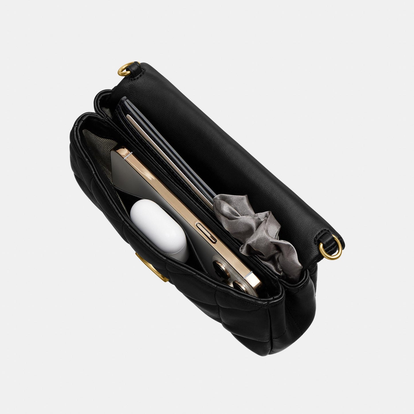 CBH23-Tabby Chain Crossbody Bag 19 with Quilting-B4/Black