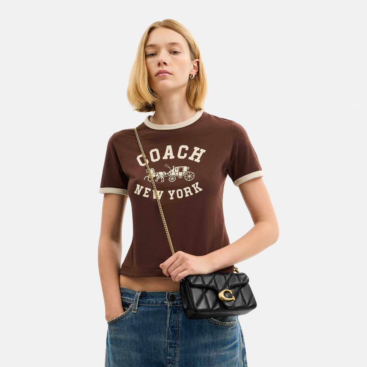 CBH23-Tabby Chain Crossbody Bag 19 with Quilting-B4/Black