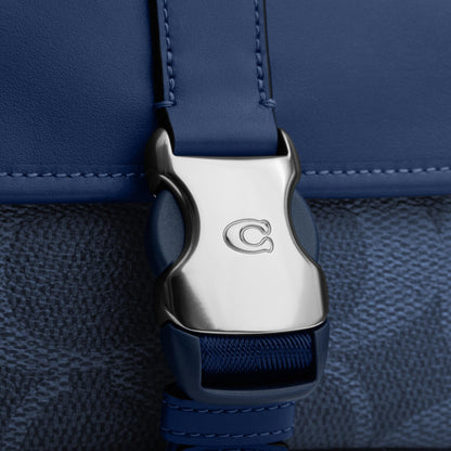 CBJ21-League Crossbody In Mixed Signature Canvas-Denim/Deep Blue
