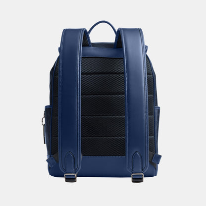 CBJ64-League Flap Backpack In Mixed Signature Canvas-Denim/Deep Blue