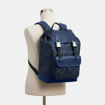 League Flap Backpack In Mixed Signature Canvas
