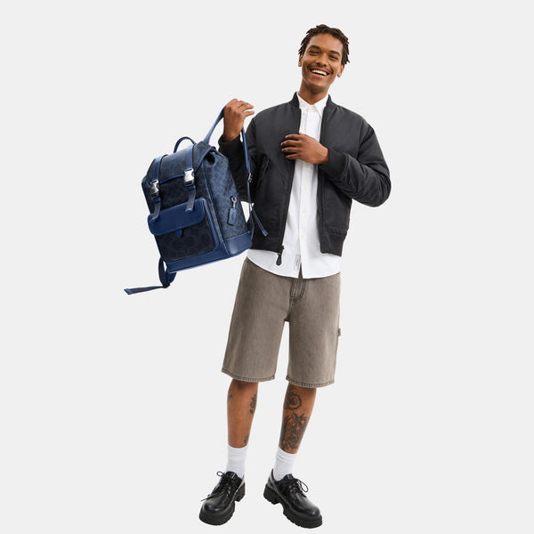 League Flap Backpack In Mixed Signature Canvas