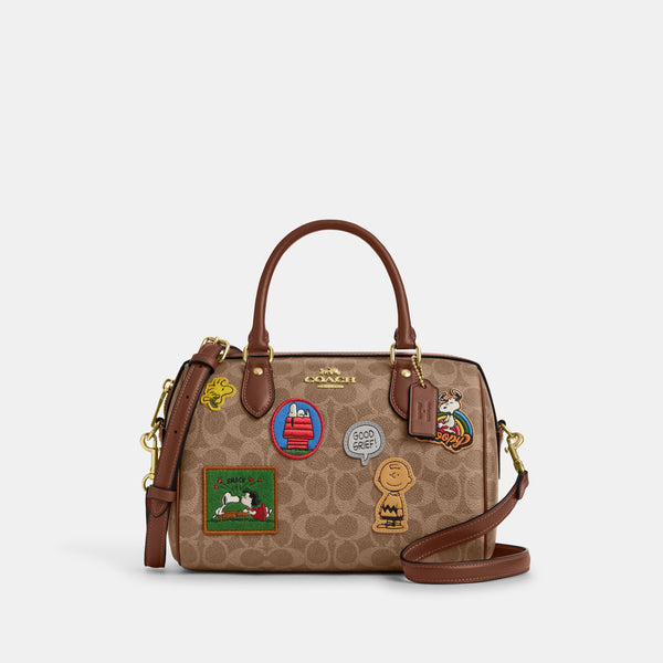 Coach X Peanuts Rowan Satchel Bag In Signature Canvas With Patches