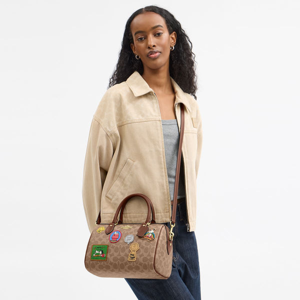 Coach X Peanuts Rowan Satchel Bag In Signature Canvas With Patches