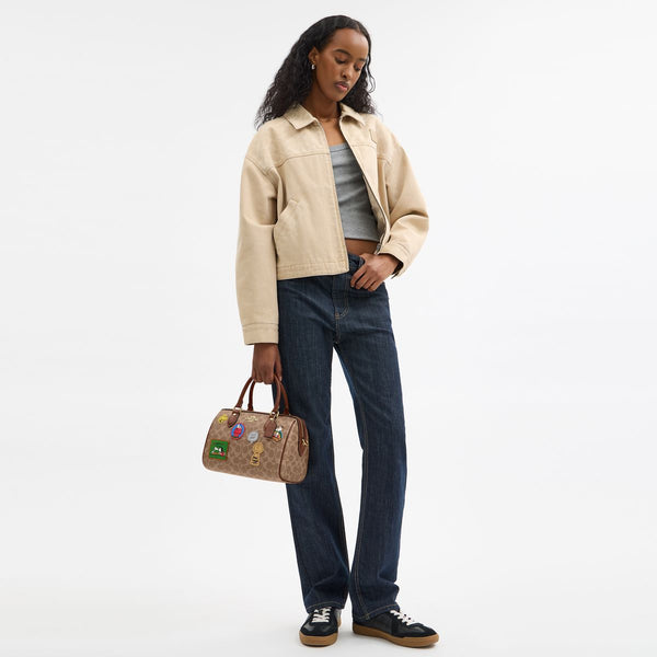 Coach X Peanuts Rowan Satchel Bag In Signature Canvas With Patches