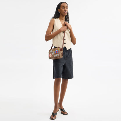 CBM28-Coach X Peanuts Jamie Camera Bag In Signature Canvas With Patches-Im/Tan/Brown Multi