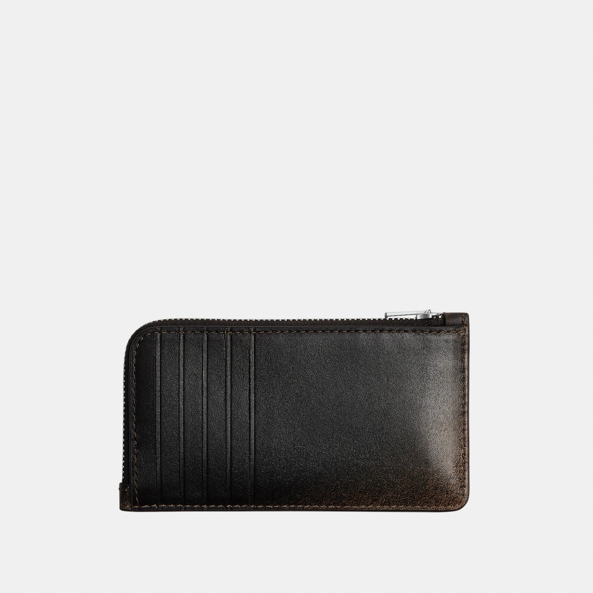 CBO93-New York Zip Card Case In Loved Leather-Lh/Black Brown