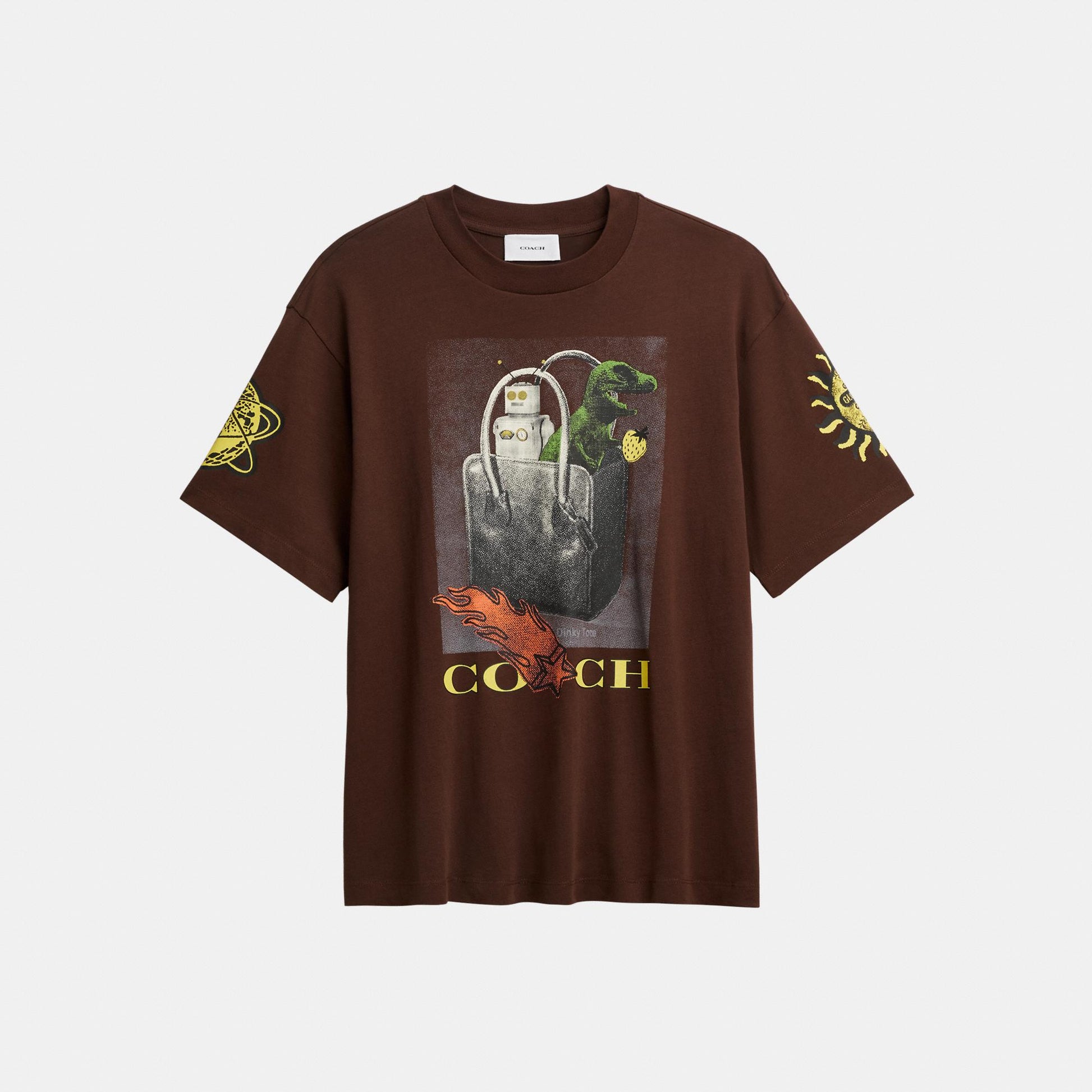 CCA91-Coach Graphic Relaxed T-Shirt In Organic Cotton-Brown