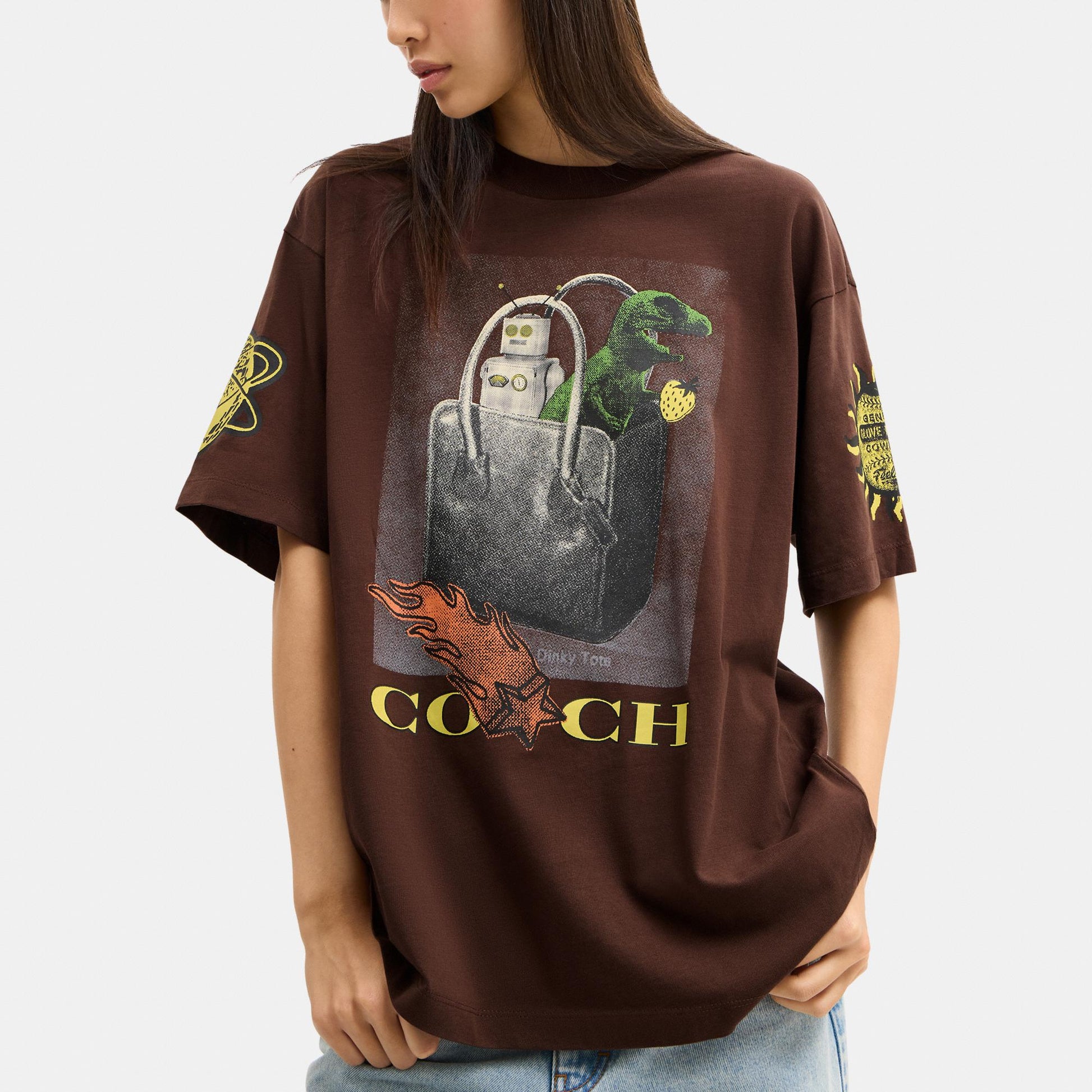CCA91-Coach Graphic Relaxed T-Shirt In Organic Cotton-Brown