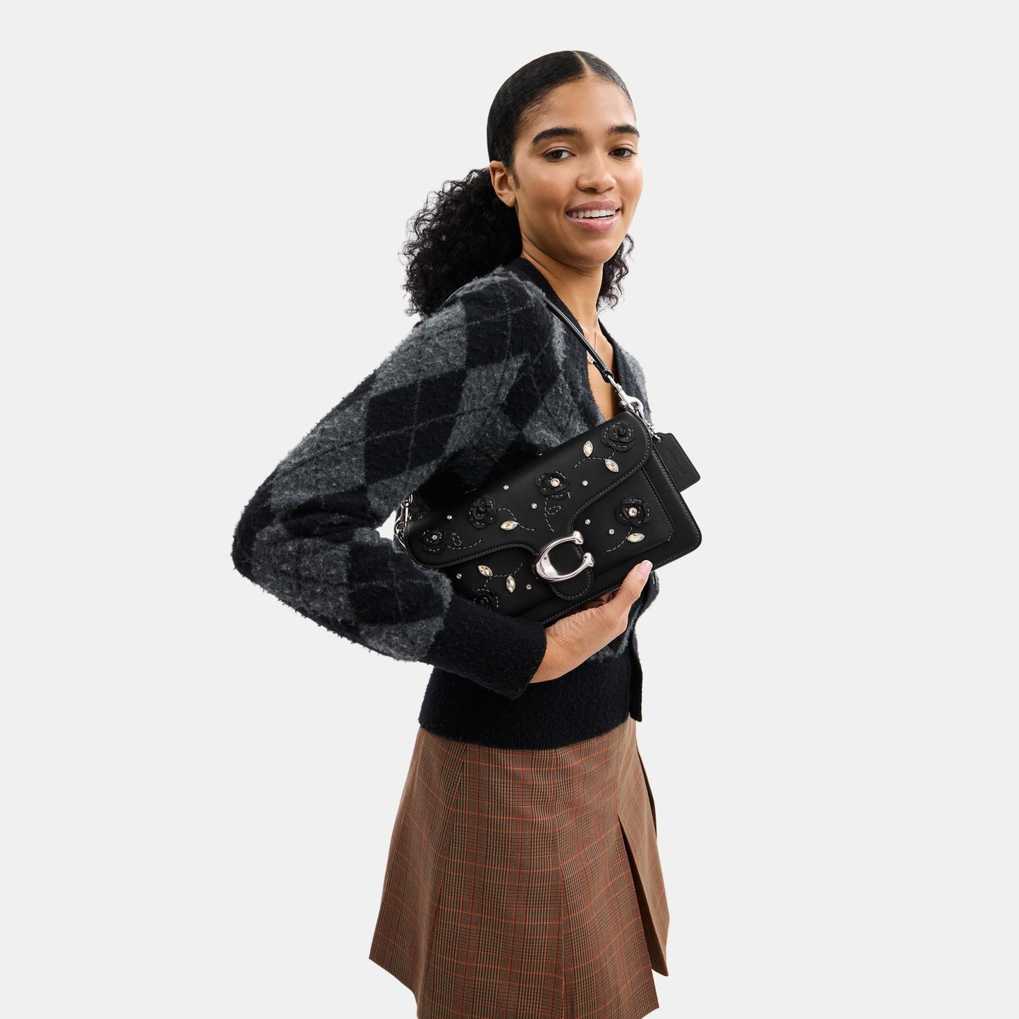 CCC05-Tabby Shoulder Bag 26 With Crystal Embellishment-Lh/Black