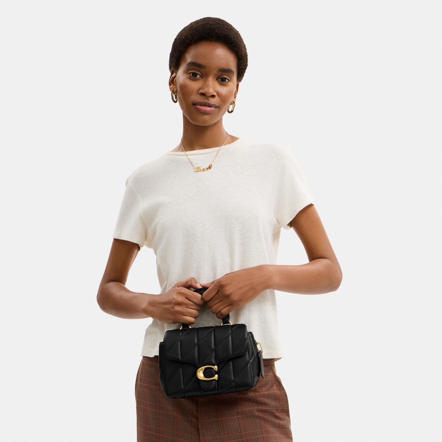 CCC12-Tabby Top Handle Bag with Quilting-B4/Black