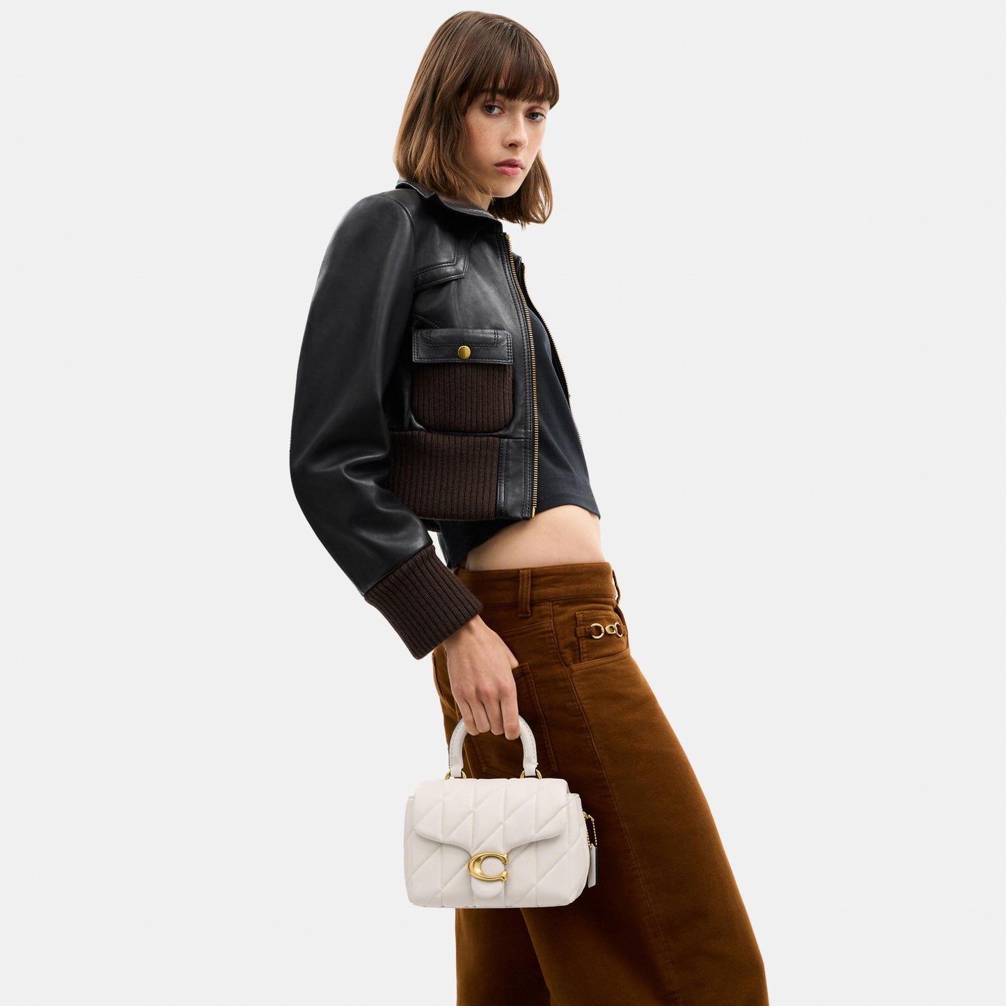 CCC12-Tabby Top Handle Bag with Quilting-B4/Chalk