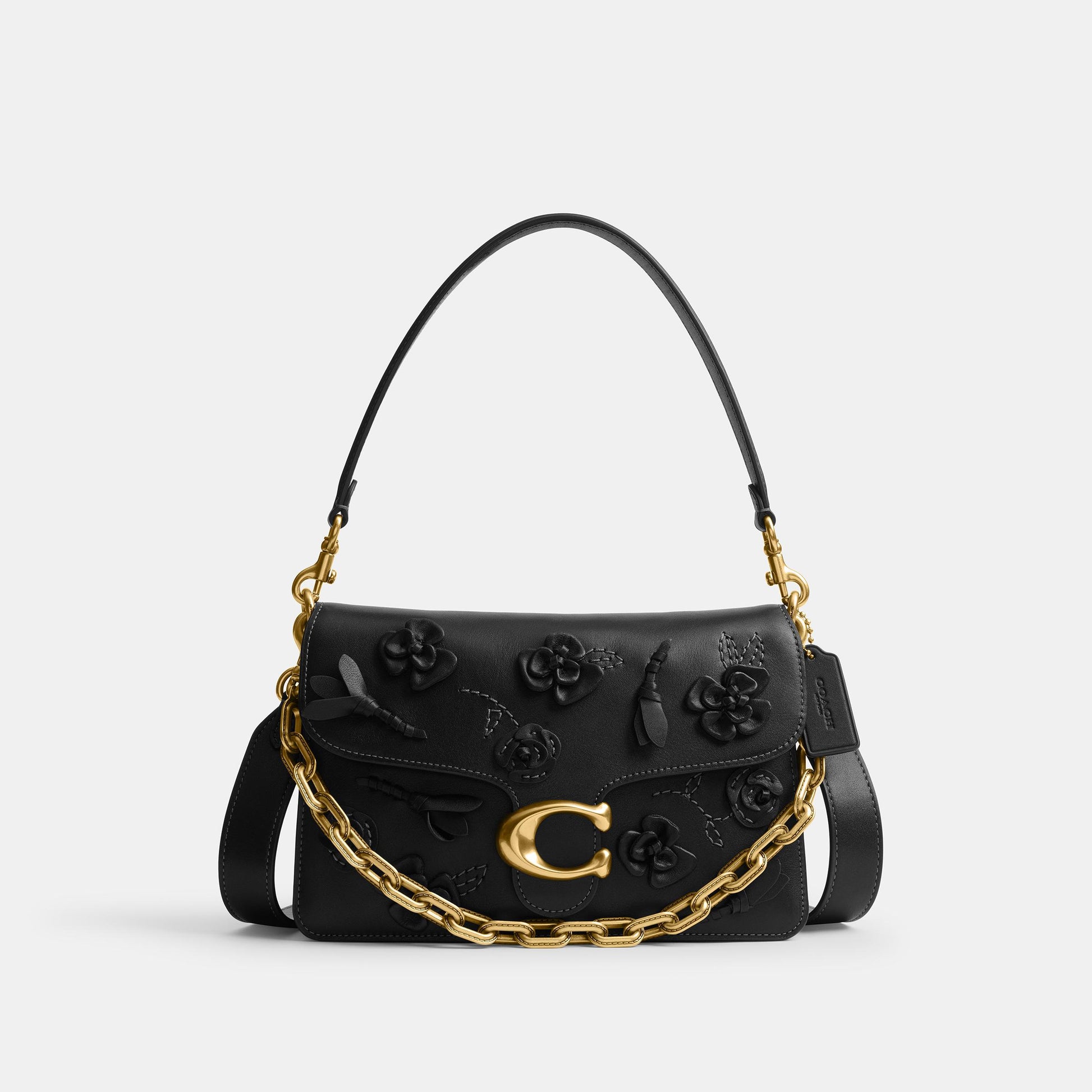 CCC15-Chain Tabby Shoulder Bag with Floral Embellishment-B4/Black