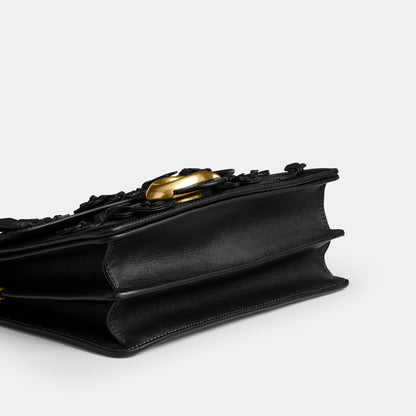 CCC15-Chain Tabby Shoulder Bag with Floral Embellishment-B4/Black