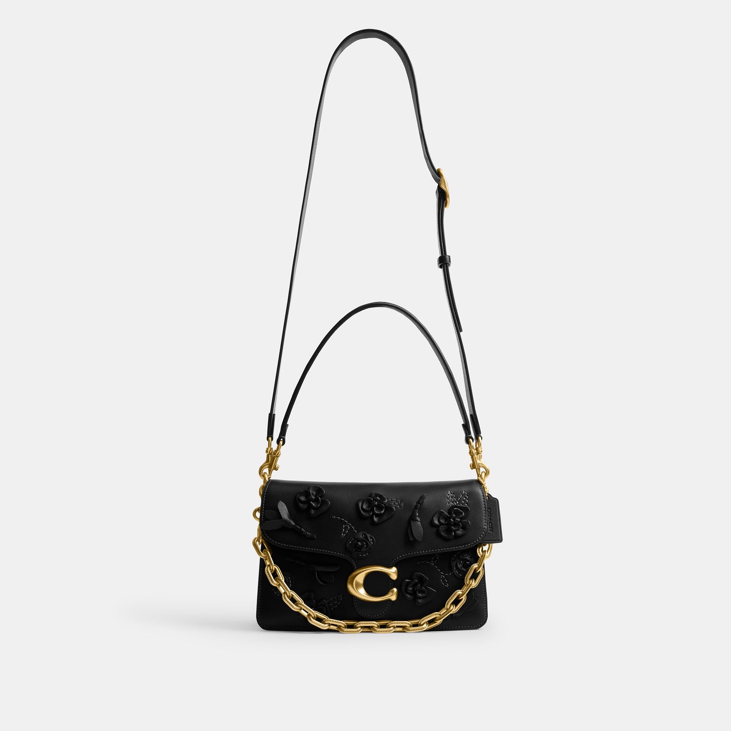 CCC15-Chain Tabby Shoulder Bag with Floral Embellishment-B4/Black