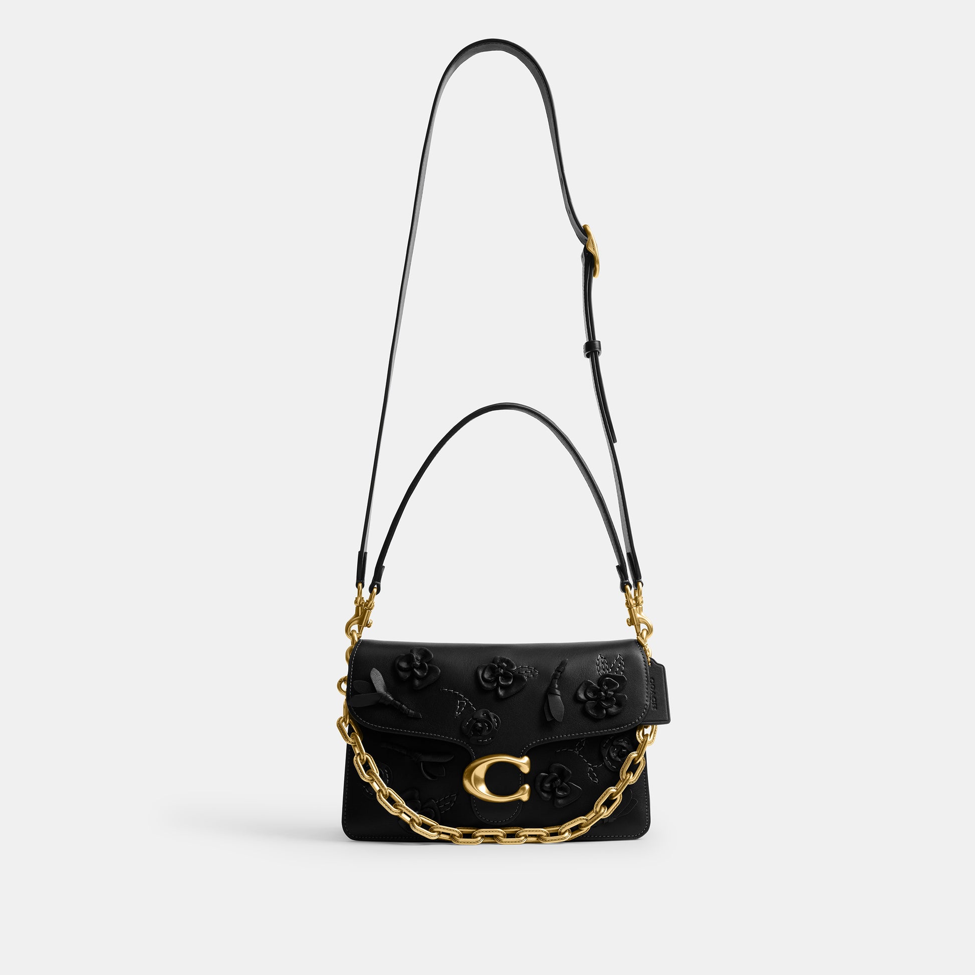 CCC15-Chain Tabby Shoulder Bag with Floral Embellishment-B4/Black