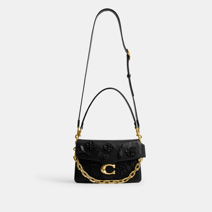 CCC15-Chain Tabby Shoulder Bag with Floral Embellishment-B4/Black