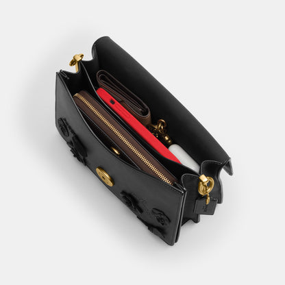 CCC15-Chain Tabby Shoulder Bag with Floral Embellishment-B4/Black