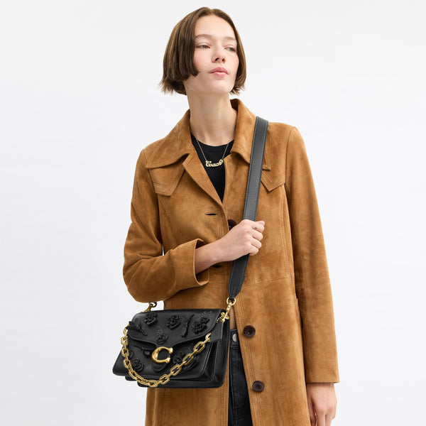 Chain Tabby Shoulder Bag with Floral Embellishment