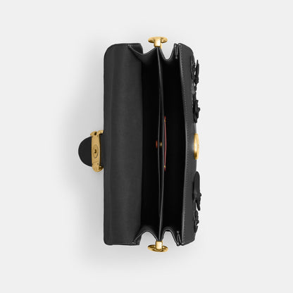 CCC15-Chain Tabby Shoulder Bag with Floral Embellishment-B4/Black