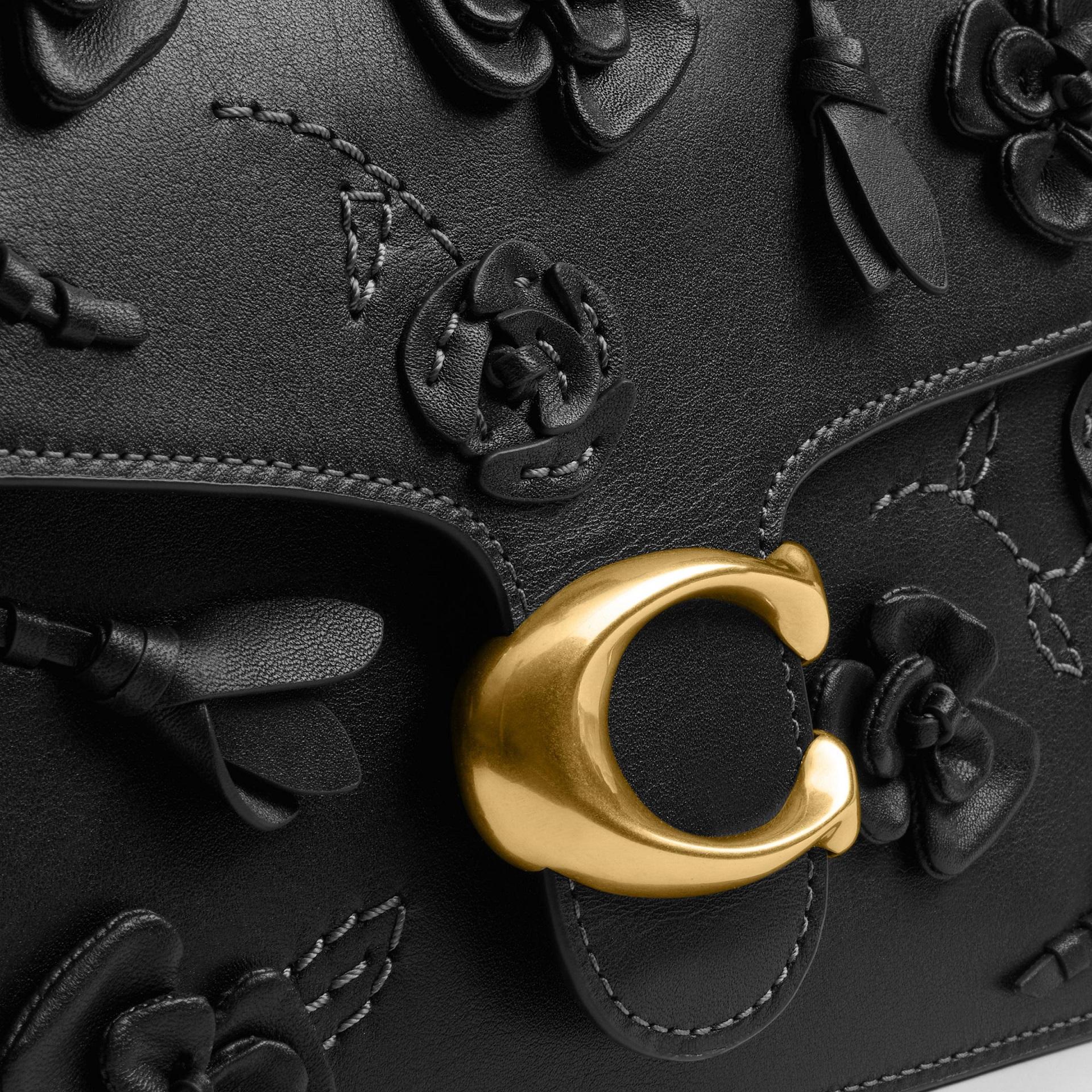 CCC15-Chain Tabby Shoulder Bag with Floral Embellishment-B4/Black