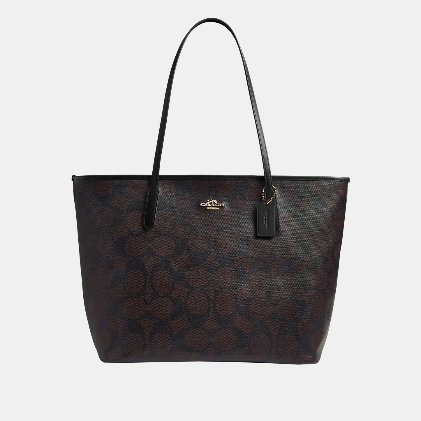 CCD66-Large City Tote Bag in Maxi Signature Canvas-Im/Walnut/Black