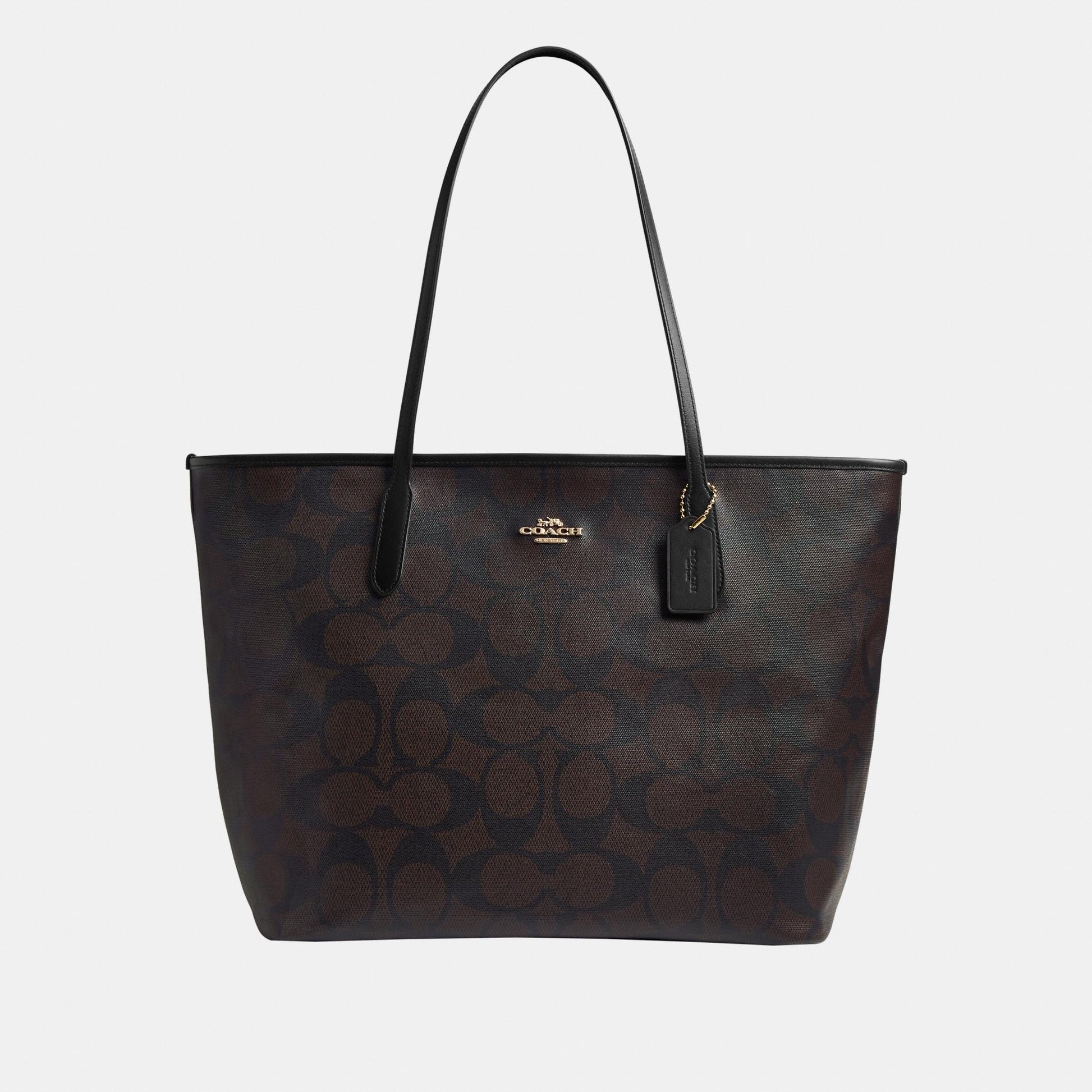 CCD66-Large City Tote Bag in Maxi Signature Canvas-Im/Walnut/Black