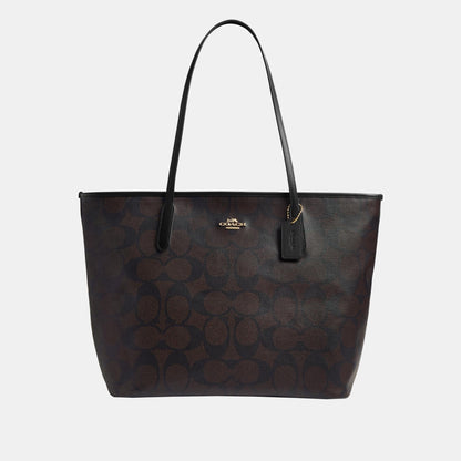 CCD66-Large City Tote Bag in Maxi Signature Canvas-Im/Walnut/Black