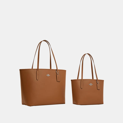 CCD66-Large City Tote Bag in Maxi Signature Canvas-Im/Walnut/Black