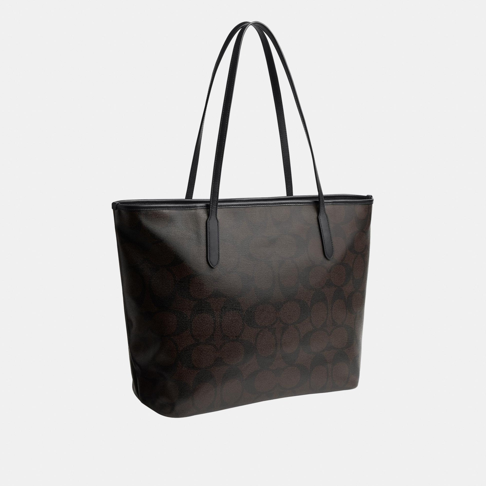 CCD66-Large City Tote Bag in Maxi Signature Canvas-Im/Walnut/Black
