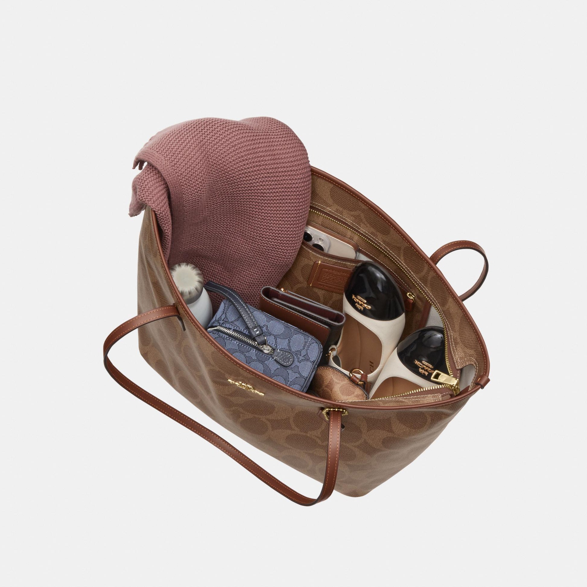 CCD66-Large City Tote Bag in Maxi Signature Canvas-Im/Tan/Brown