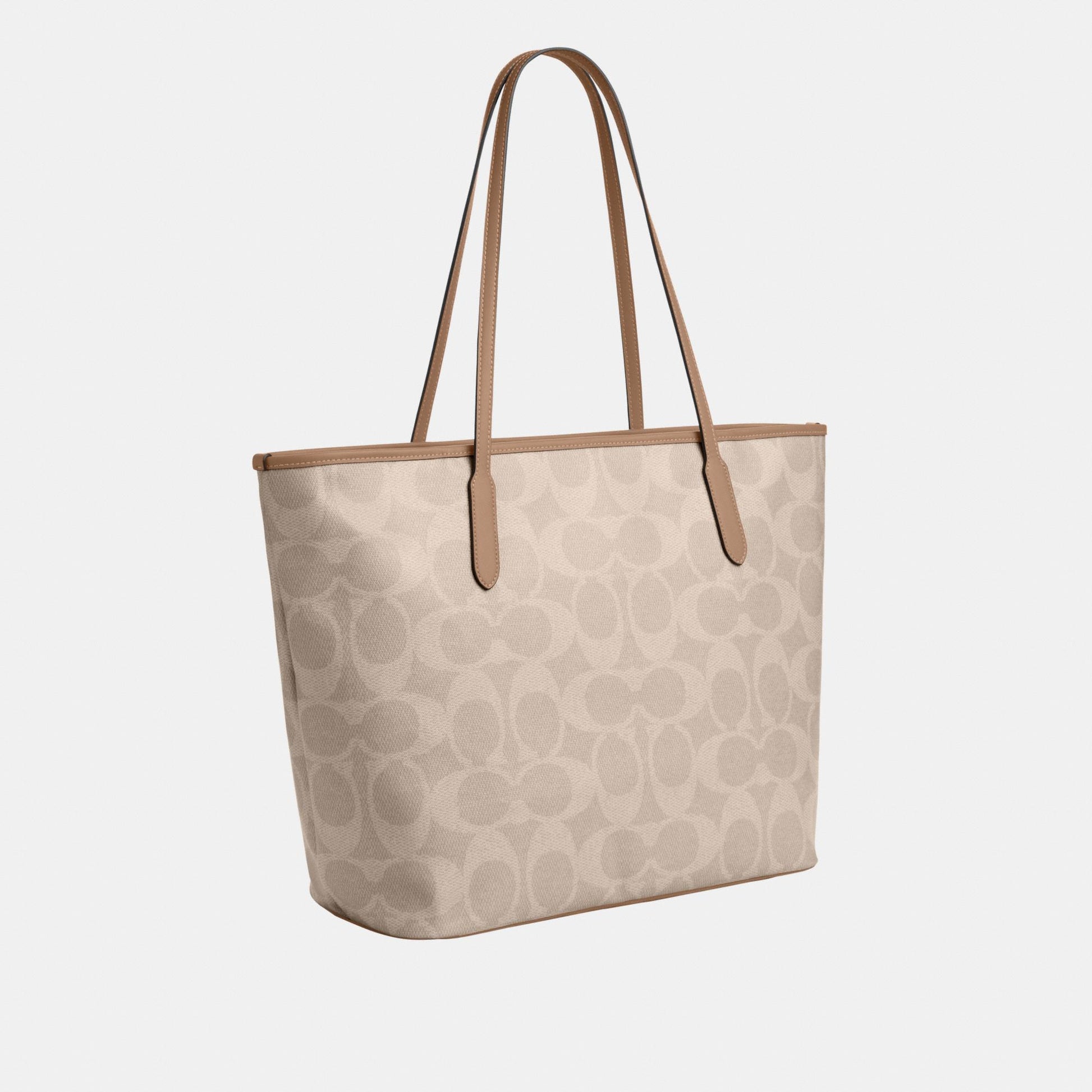 CCD66-Large City Tote Bag in Maxi Signature Canvas-Sv/Sand/Taupe