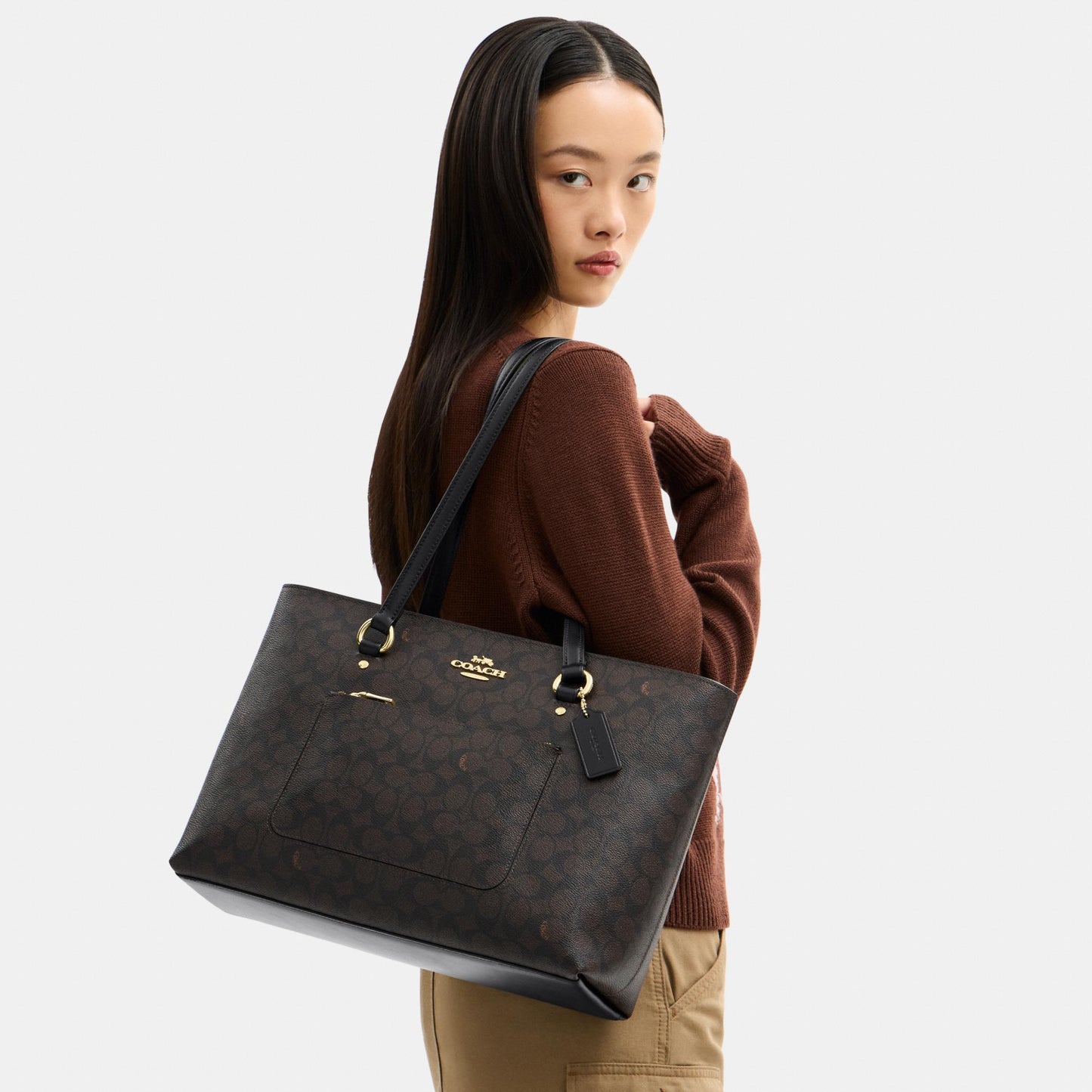 CCD69-Station Tote Bag in Signature Canvas-Im/Walnut/Black
