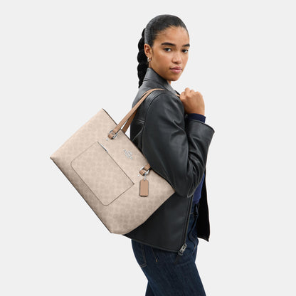 CCD69-Station Tote Bag in Signature Canvas-Sv/Sand/Taupe