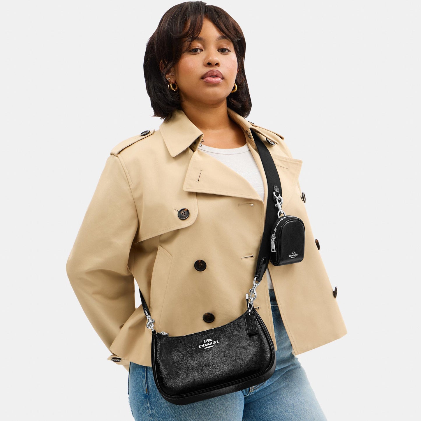 CCD78-Teri Shoulder Bag with Pouch-Sv/Black