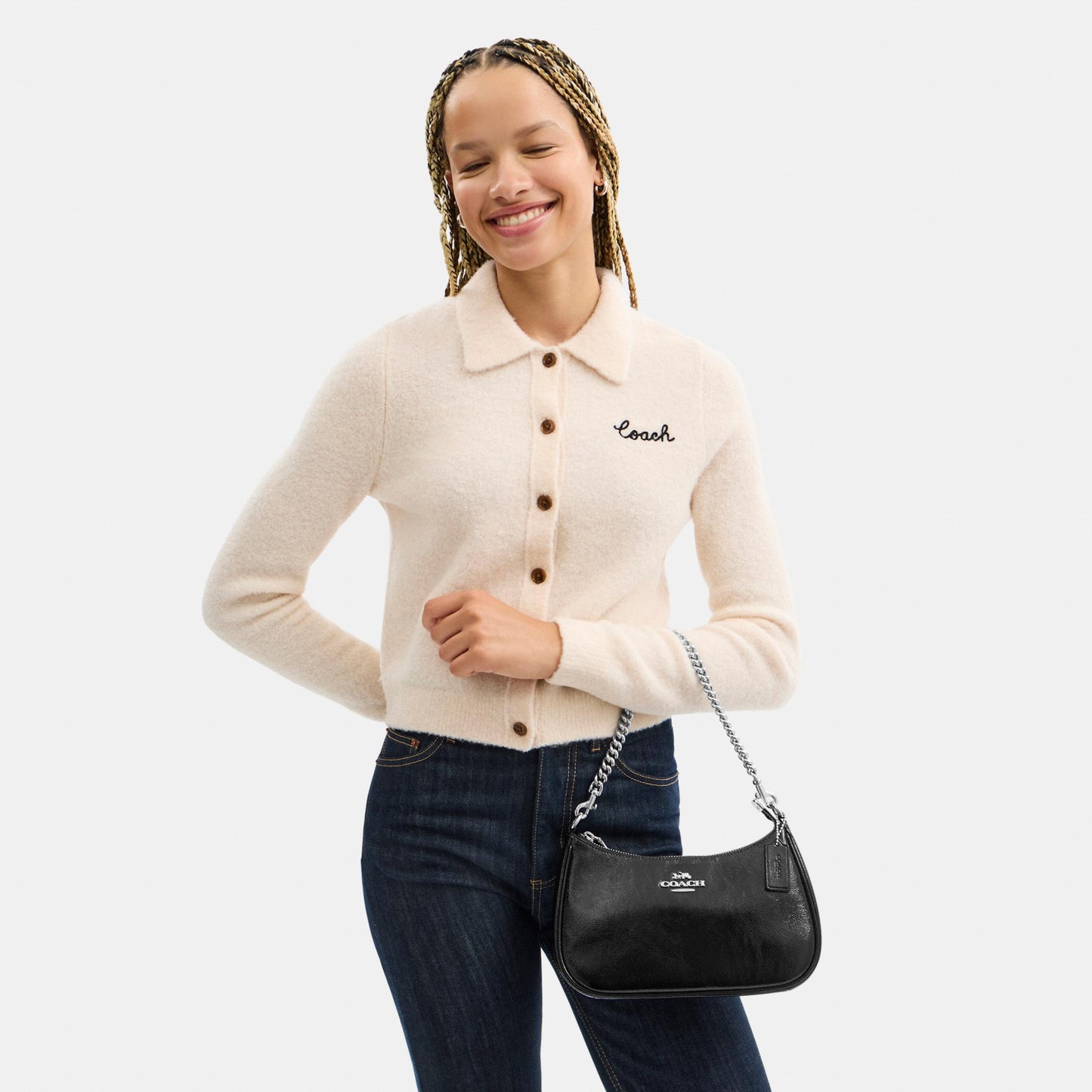 CCD78-Teri Shoulder Bag with Pouch-Sv/Black