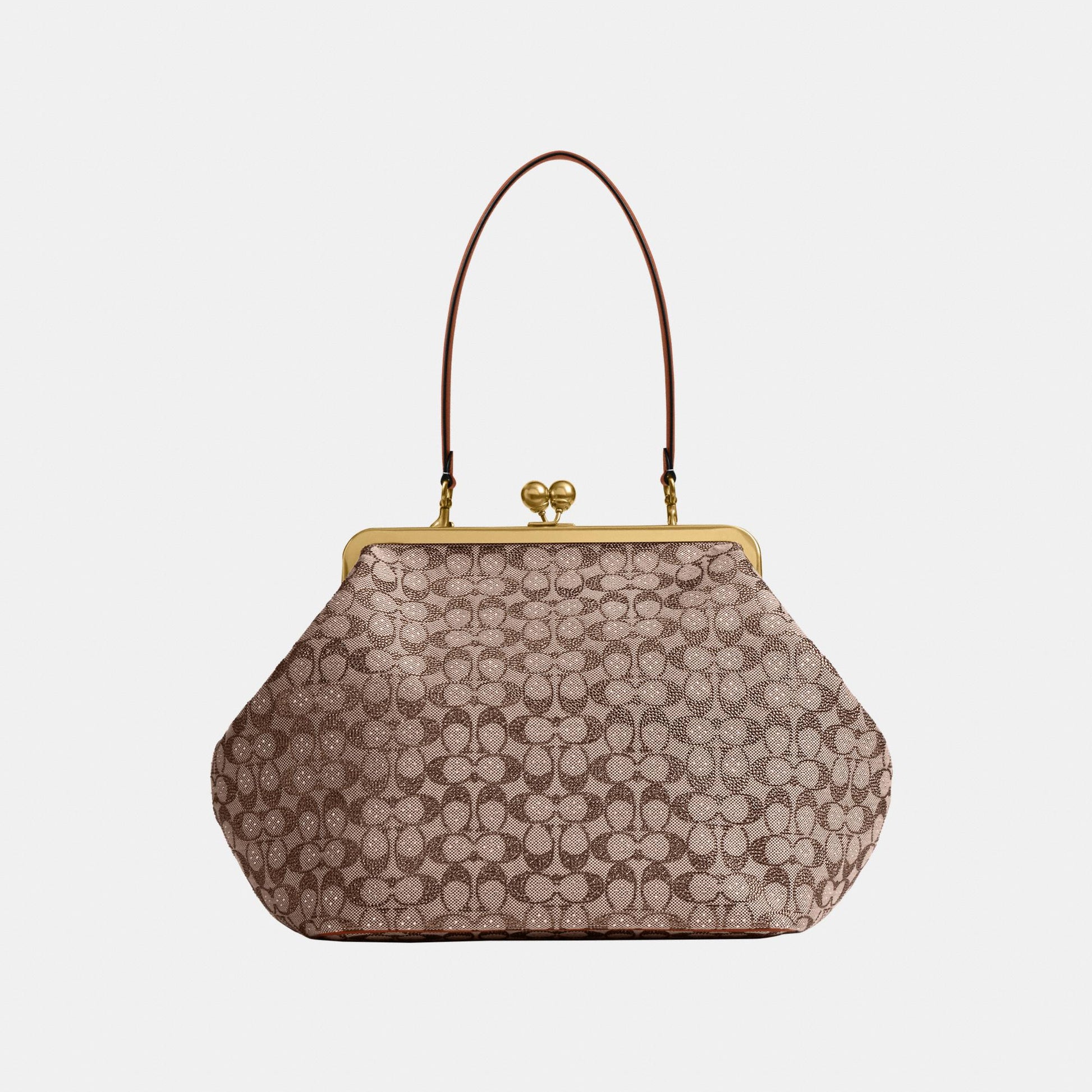 CCE08-Large Kisslock Frame Bag In Crystal Signature Jacquard-B4/Burnished Amber