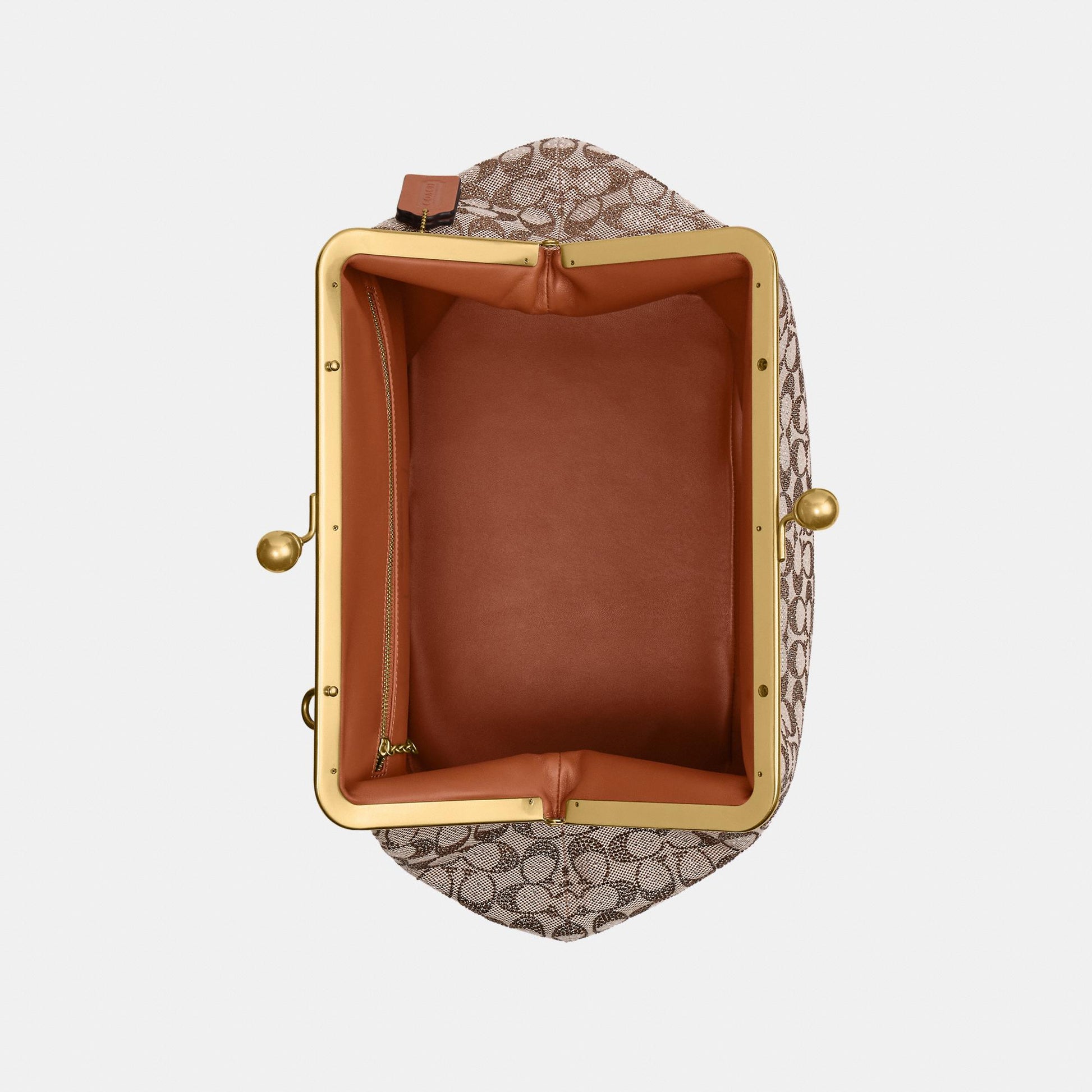 CCE08-Large Kisslock Frame Bag In Crystal Signature Jacquard-B4/Burnished Amber