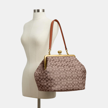 CCE08-Large Kisslock Frame Bag In Crystal Signature Jacquard-B4/Burnished Amber