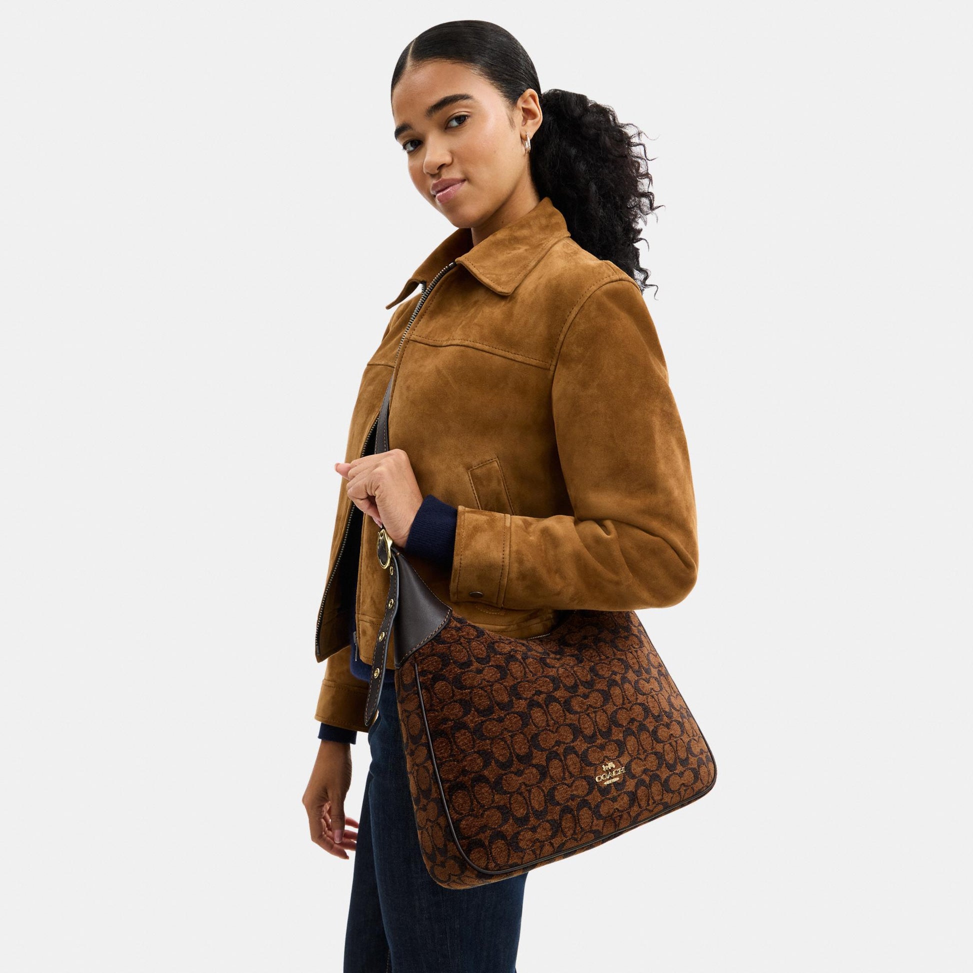 CCE49-Ella Shoulder Bag in Signature Chenille-Im/Truffle
