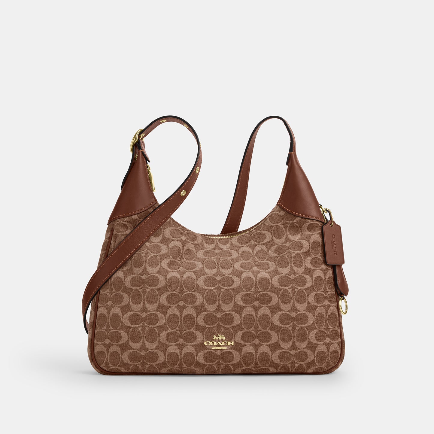 CCE49-Ella Shoulder Bag in Signature Chenille-Im/Light Khaki/Vintage Brown
