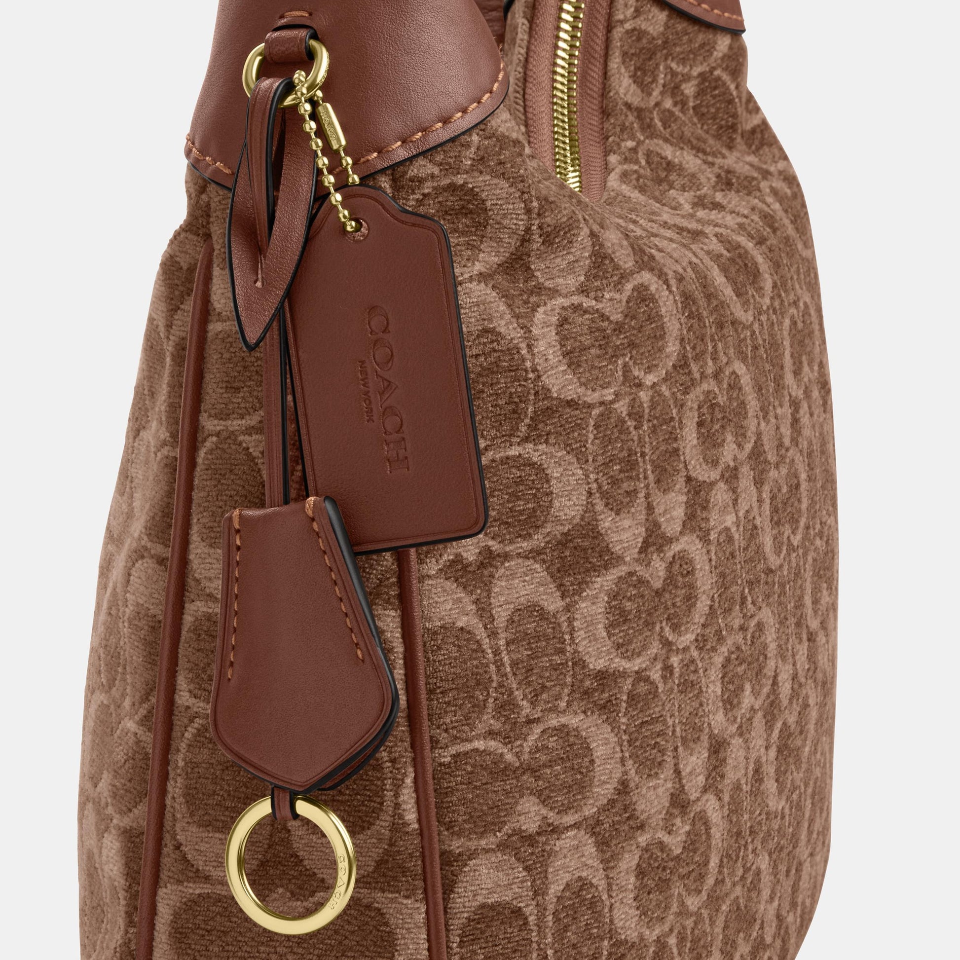 CCE49-Ella Shoulder Bag in Signature Chenille-Im/Light Khaki/Vintage Brown