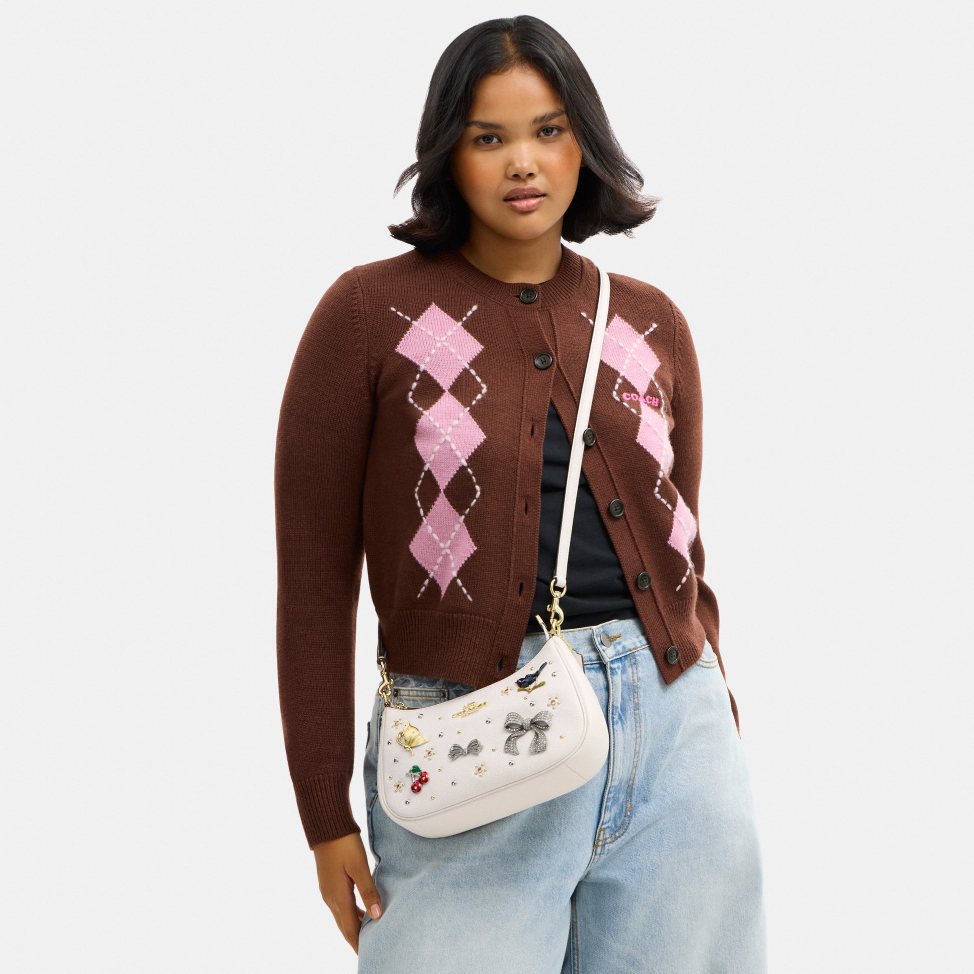 CCE87-Teri Shoulder Bag With Pins-Im/Chalk