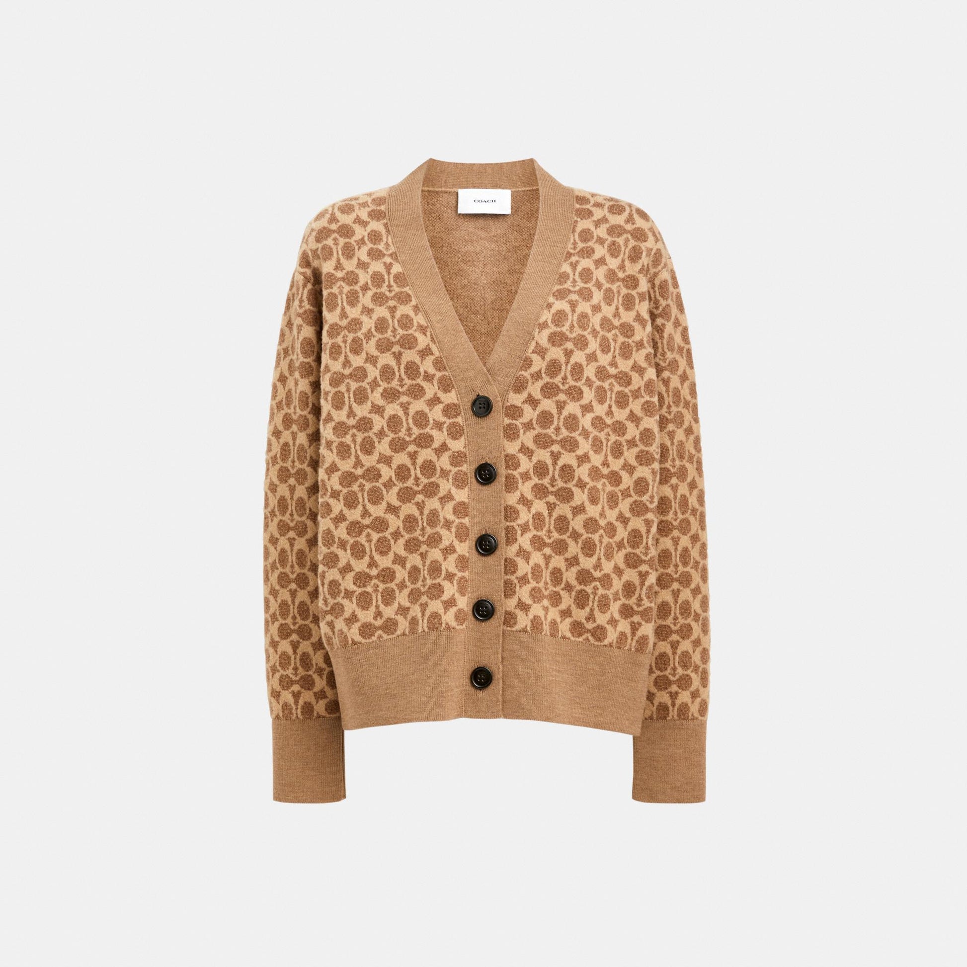 CCN37-Signature Relaxed V-Neck Cardigan-Tan Signature