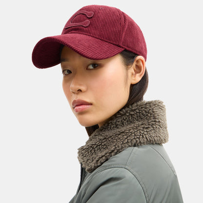CCN97-Sculpted C Courduroy Baseball Hat-Dark Wine
