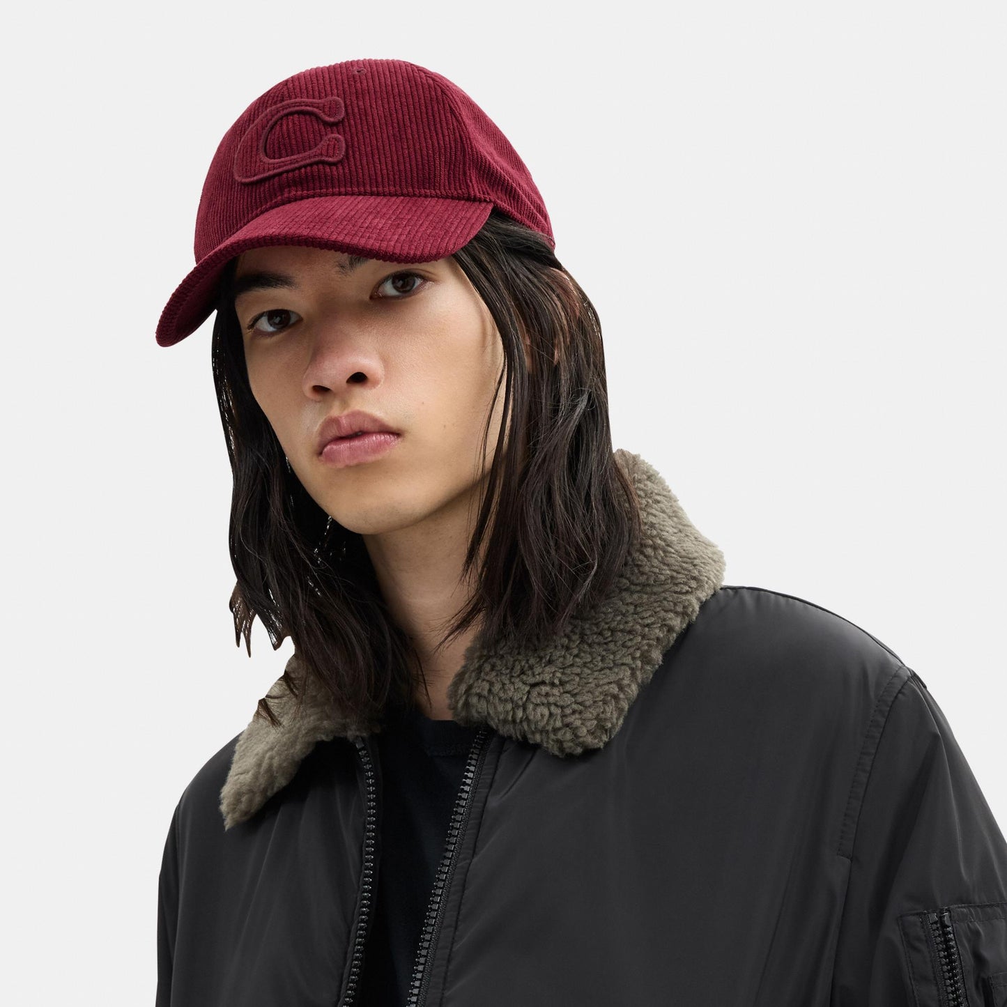 CCN97-Sculpted C Courduroy Baseball Hat-Dark Wine