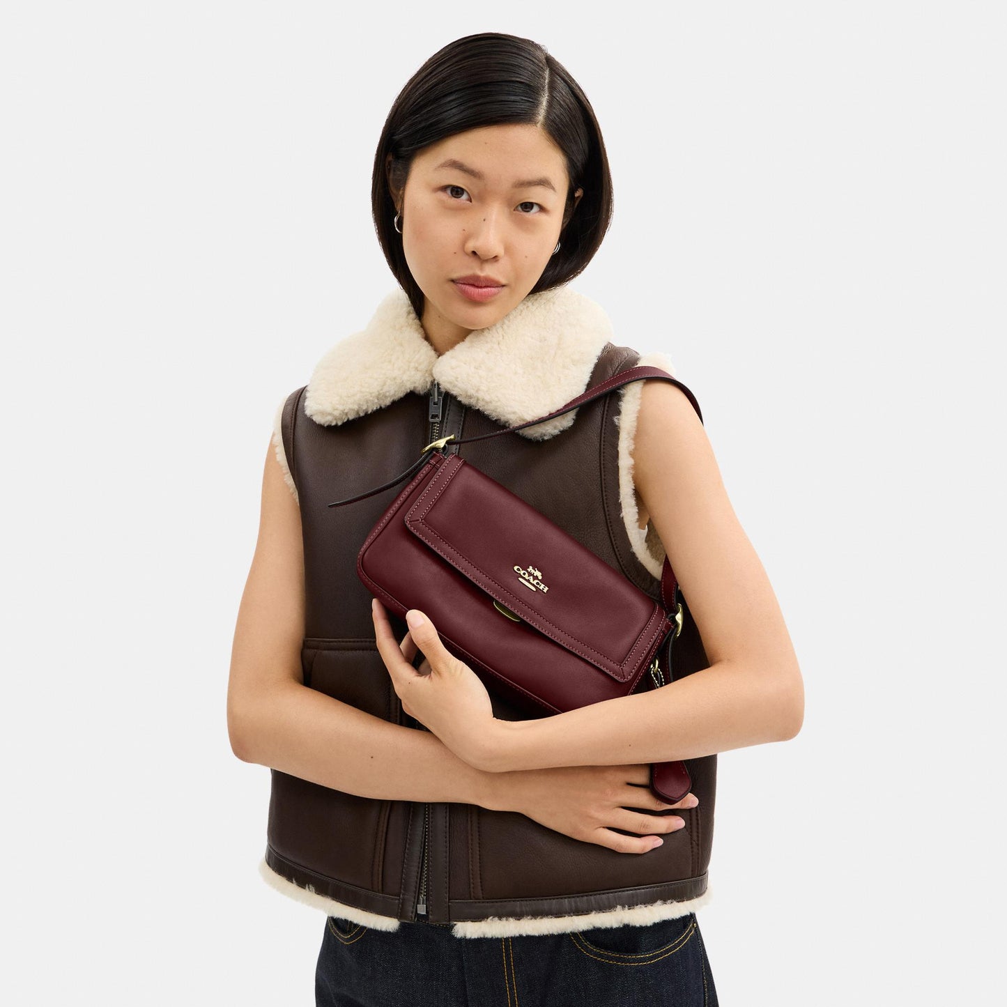CCV63-Etta Small Flap Shoulder Bag-Im/Maroon