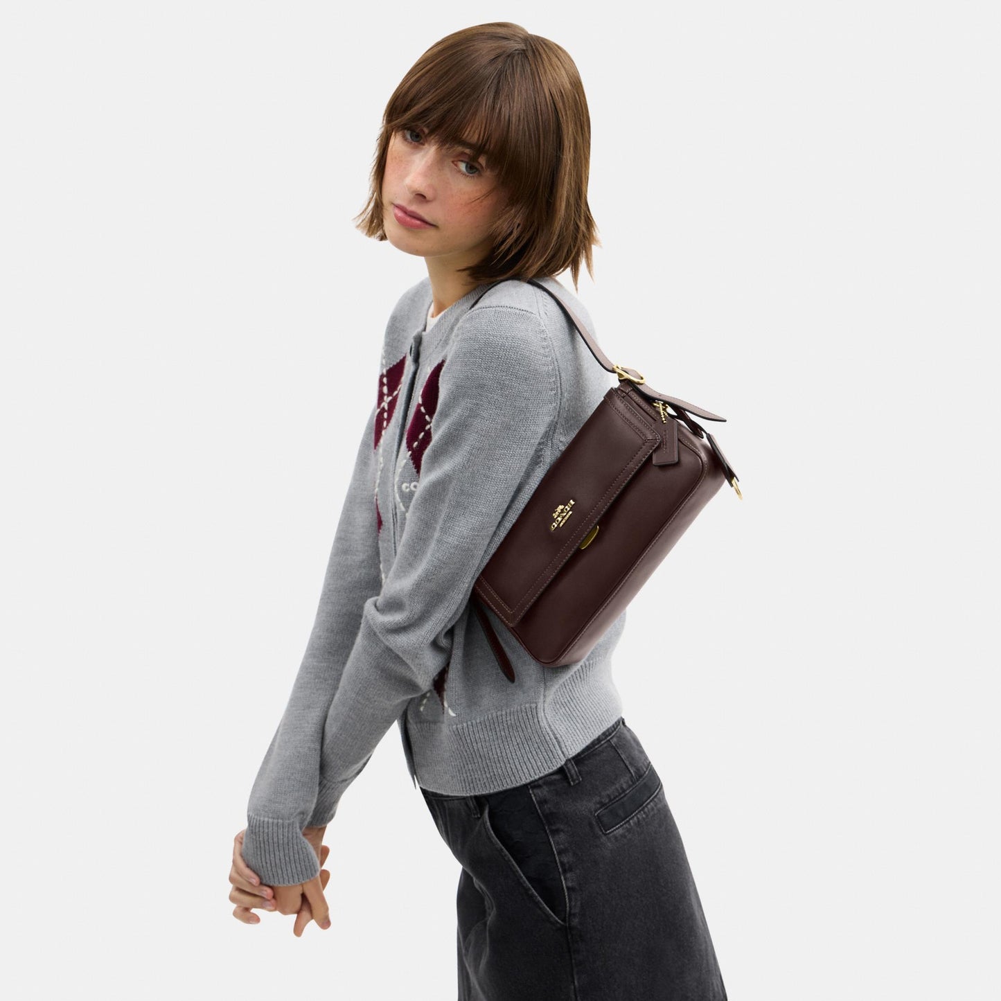 CCV63-Etta Small Flap Shoulder Bag-Im/Espresso