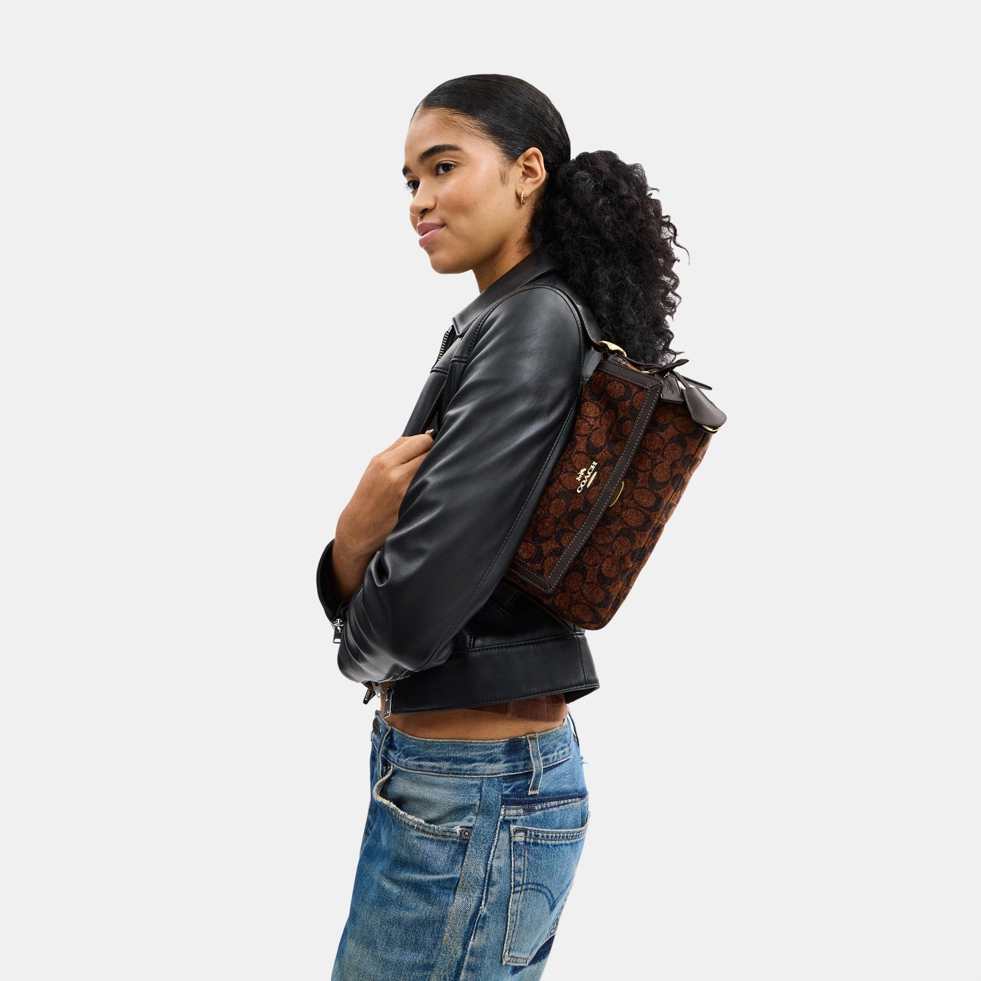 CCV65-Etta Small Flap Shoulder Bag in Signature Chenille-Im/Truffle